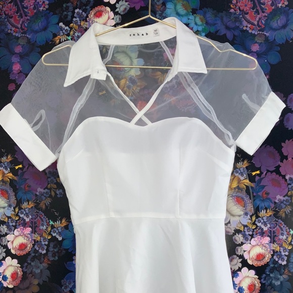 Rehab Dresses & Skirts - Rehab White Mesh Scatter Collar Dress s S
